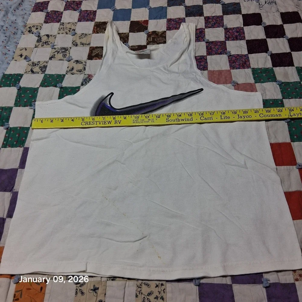 Vintage Nike Tank Top 90s Y2K‎ Size Large White Big Swoosh Check Logo
